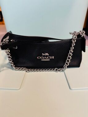 Coach Black Pebbled Leather Mini Shoulder Bag with Silver Chain
NWOT